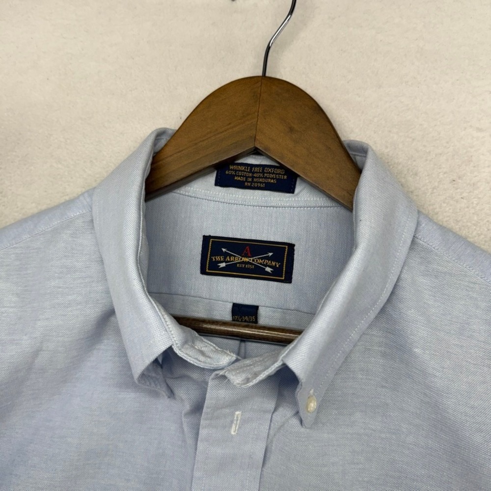 Vintage Arrow Button Down Shirt Mens 17.5 Light Blue Oxford OCBD Cotton 90s